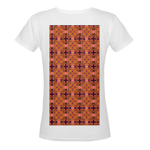 Peach Purple Abstract Moroccan Lattice Quilt Women's Deep V-neck T-shirt (Model T19)