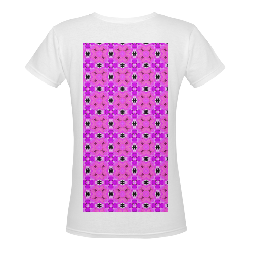 Circle Lattice of Floral Pink Violet Modern Quilt Women's Deep V-neck T-shirt (Model T19)