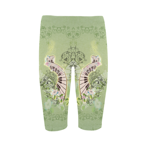 Wonderful piano with flowers on green background Hestia Cropped Leggings (Model L03)