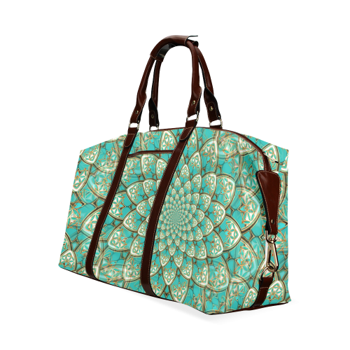 LOTUS FLOWER PATTERN gold turquoise white Classic Travel Bag (Model 1643)