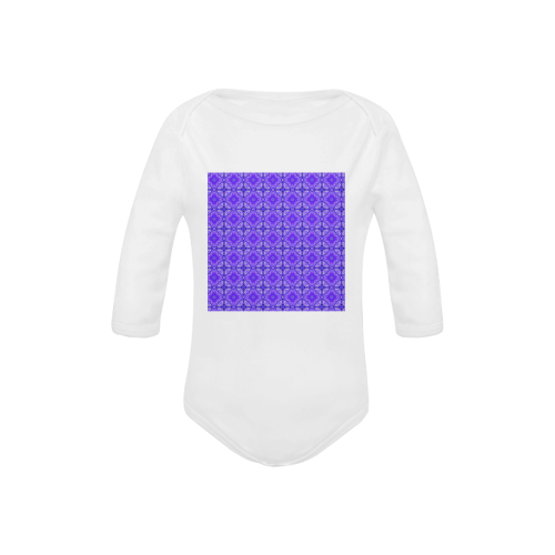 Purple Abstract Flowers, Lattice, Circle Quilt Baby Powder Organic Long Sleeve One Piece (Model T27)