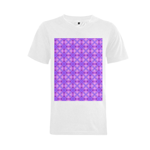 Vibrant Abstract Modern Violet Lavender Lattice Men's V-Neck T-shirt  Big Size(USA Size) (Model T10)