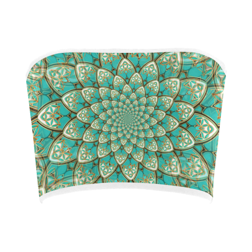 LOTUS FLOWER PATTERN gold turquoise white Bandeau Top
