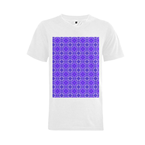 Purple Abstract Flowers, Lattice, Circle Quilt Men's V-Neck T-shirt (USA Size) (Model T10)