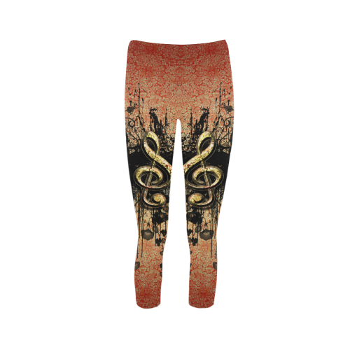 Decorative clef with floral elements and grunge Capri Legging (Model L02)