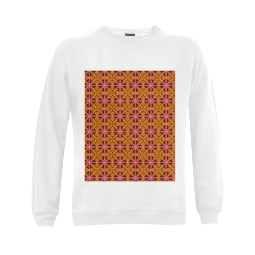 Peach Lattice Abstract Pink Snowflake Star Gildan Crewneck Sweatshirt(NEW) (Model H01)