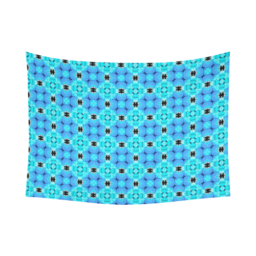 Vibrant Modern Abstract Lattice Aqua Blue Quilt Cotton Linen Wall Tapestry 80"x 60"