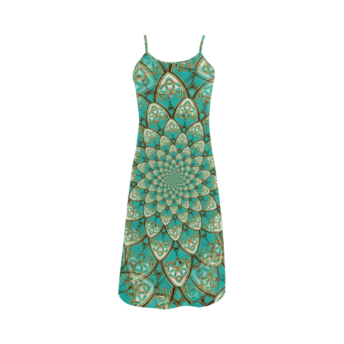 LOTUS FLOWER PATTERN gold turquoise white Alcestis Slip Dress (Model D05)