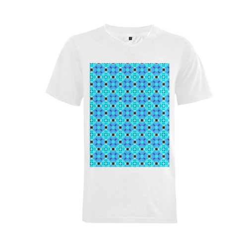 Vibrant Modern Abstract Lattice Aqua Blue Quilt Men's V-Neck T-shirt  Big Size(USA Size) (Model T10)