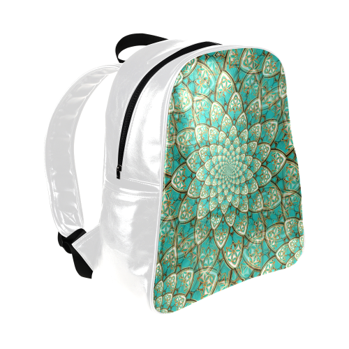 LOTUS FLOWER PATTERN gold turquoise white Multi-Pockets Backpack (Model 1636)