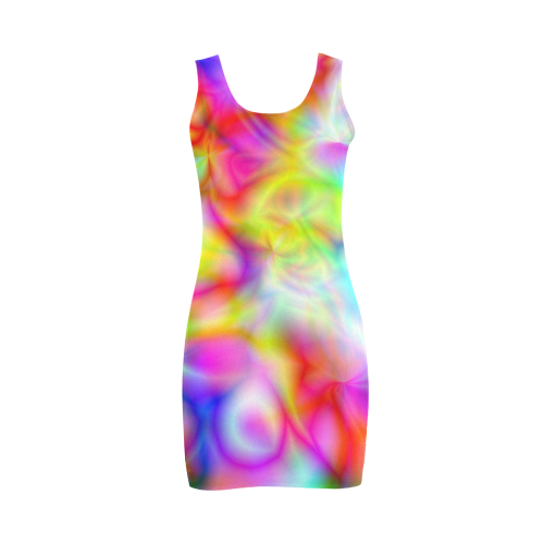 psychedelic tropical blue yellow pink pattern ZT06 Medea Vest Dress (Model D06)