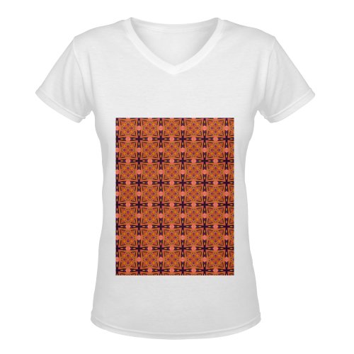 Peach Purple Abstract Moroccan Lattice Quilt Women's Deep V-neck T-shirt (Model T19)