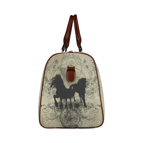 Beautiful horses, solhouette in black Waterproof Travel Bag/Small (Model 1639)