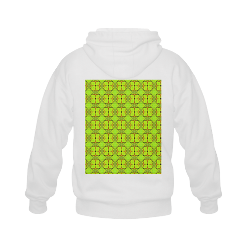 Lime Gold Geometric Squares Diamonds Gildan Full Zip Hooded Sweatshirt (Model H02)