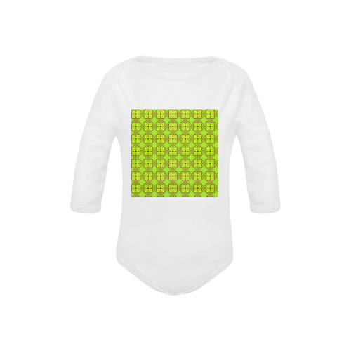 Lime Gold Geometric Squares Diamonds Baby Powder Organic Long Sleeve One Piece (Model T27)