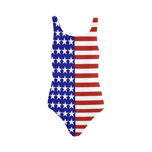 USA Patriotic Stars & Stripes Vest One Piece Swimsuit (Model S04)