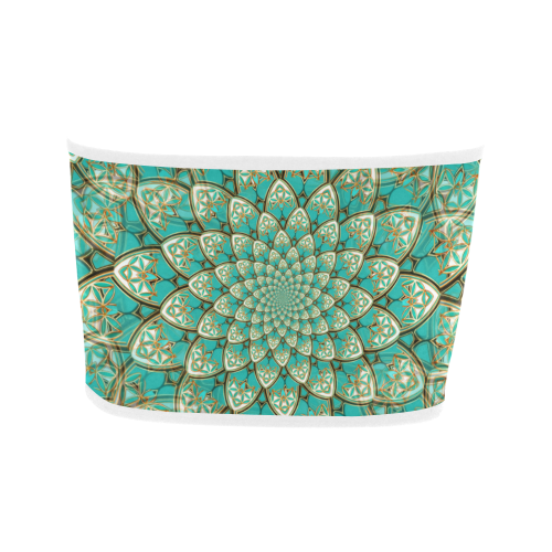 LOTUS FLOWER PATTERN gold turquoise white Bandeau Top