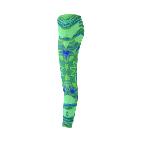 Blue and Green Angelfish Flower Cassandra Women's Leggings (Model L01)