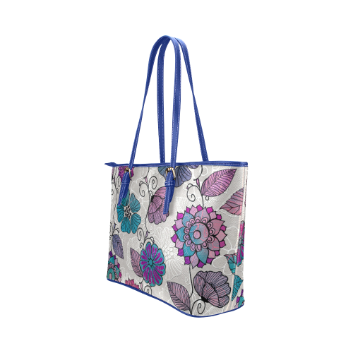 Flowing Flowers Leather Tote Bag/Large (Model 1651)