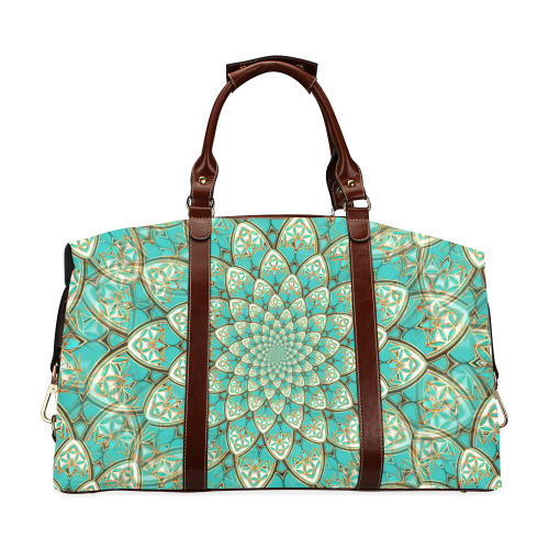 LOTUS FLOWER PATTERN gold turquoise white Classic Travel Bag (Model 1643)