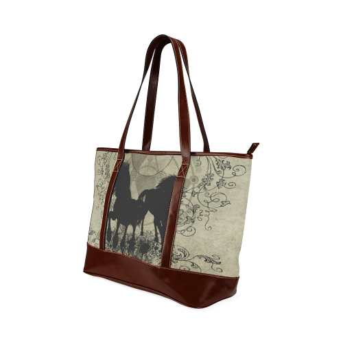 Beautiful horses, solhouette in black Tote Handbag (Model 1642)