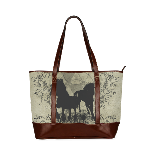 Beautiful horses, solhouette in black Tote Handbag (Model 1642)