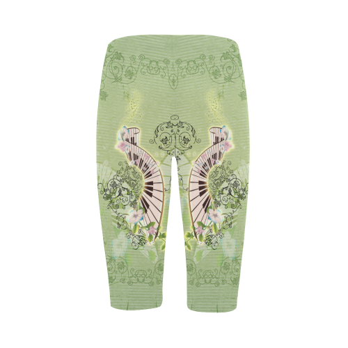 Wonderful piano with flowers on green background Hestia Cropped Leggings (Model L03)