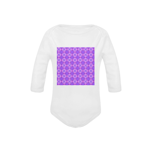 Vibrant Abstract Modern Violet Lavender Lattice Baby Powder Organic Long Sleeve One Piece (Model T27)