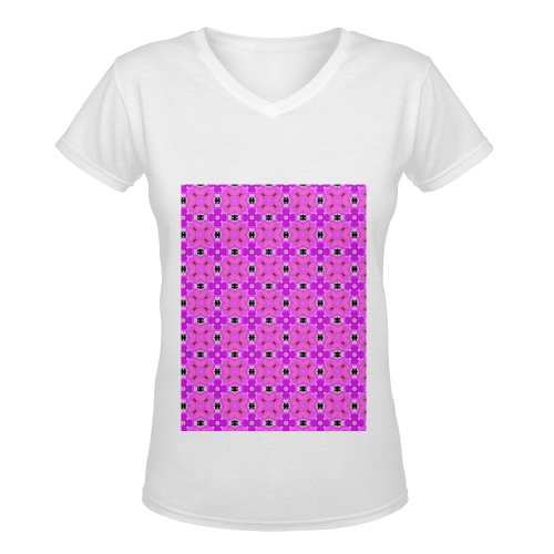Circle Lattice of Floral Pink Violet Modern Quilt Women's Deep V-neck T-shirt (Model T19)