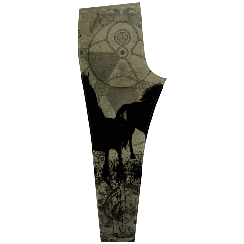 Beautiful horses, solhouette in black Cassandra Women's Leggings (Model L01)