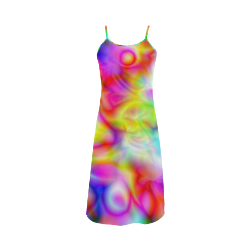 psychedelic tropical blue yellow pink pattern ZT06 Alcestis Slip Dress (Model D05)