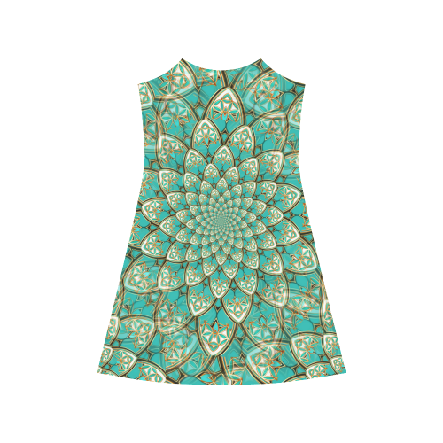 LOTUS FLOWER PATTERN gold turquoise white Alcestis Slip Dress (Model D05)