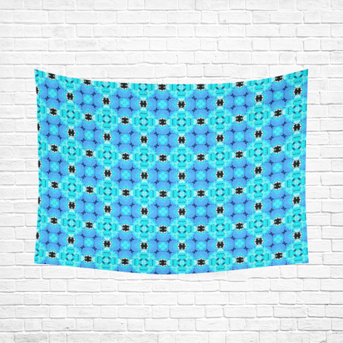 Vibrant Modern Abstract Lattice Aqua Blue Quilt Cotton Linen Wall Tapestry 80"x 60"