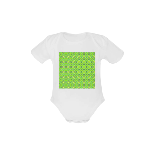 Vibrant Abstract Tropical Lime Foliage Lattice Baby Powder Organic Short Sleeve One Piece (Model T28)