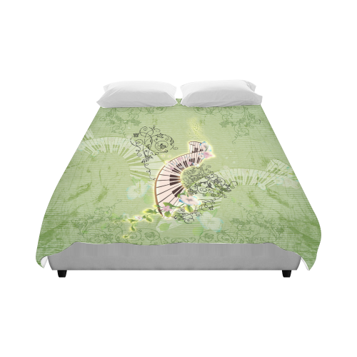 Wonderful piano with flowers on green background Duvet Cover 86"x70" ( All-over-print)
