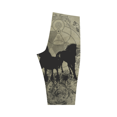 Beautiful horses, solhouette in black Hestia Cropped Leggings (Model L03)