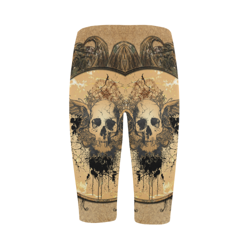 Awesome skull with wings and grunge Hestia Cropped Leggings (Model L03)