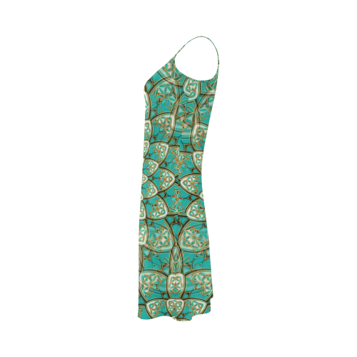 LOTUS FLOWER PATTERN gold turquoise white Alcestis Slip Dress (Model D05)