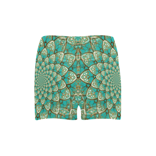 LOTUS FLOWER PATTERN gold turquoise white Briseis Skinny Shorts (Model L04)