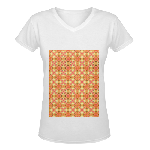 Peach Pineapple Abstract Circles Arches Women's Deep V-neck T-shirt (Model T19)