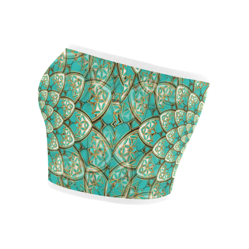 LOTUS FLOWER PATTERN gold turquoise white Bandeau Top