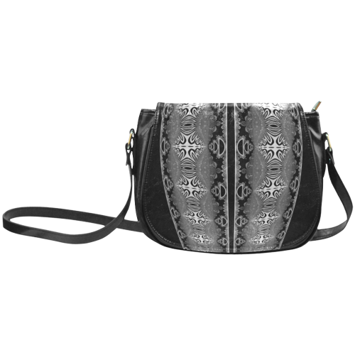 Kaleidoscope Fractal BORDER black white grey Classic Saddle Bag/Large (Model 1648)