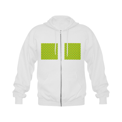 Lime Gold Geometric Squares Diamonds Gildan Full Zip Hooded Sweatshirt (Model H02)