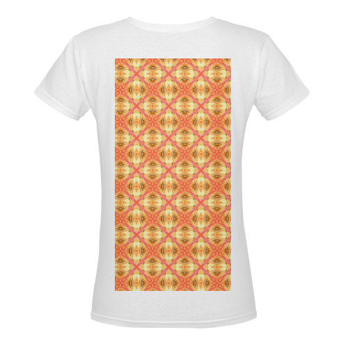 Peach Pineapple Abstract Circles Arches Women's Deep V-neck T-shirt (Model T19)