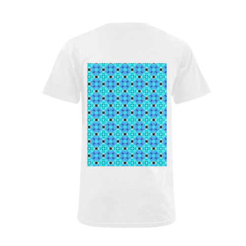 Vibrant Modern Abstract Lattice Aqua Blue Quilt Men's V-Neck T-shirt  Big Size(USA Size) (Model T10)