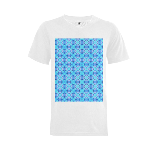 Abstract Circles Arches Lattice Aqua Blue Men's V-Neck T-shirt (USA Size) (Model T10)
