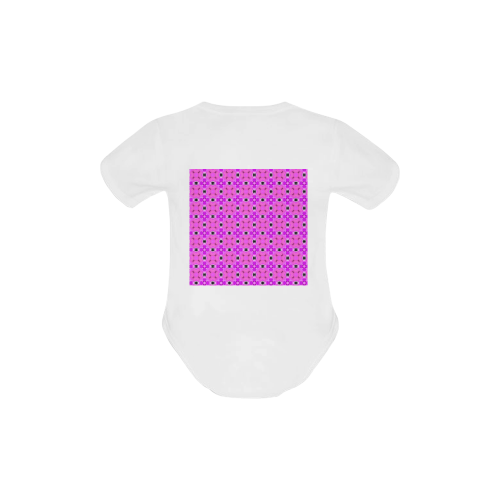 Circle Lattice of Floral Pink Violet Modern Quil Baby Powder Organic Short Sleeve One Piece (Model T28)