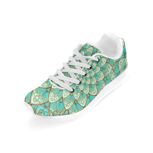 LOTUS FLOWER PATTERN gold turquoise white Women’s Running Shoes (Model 020)