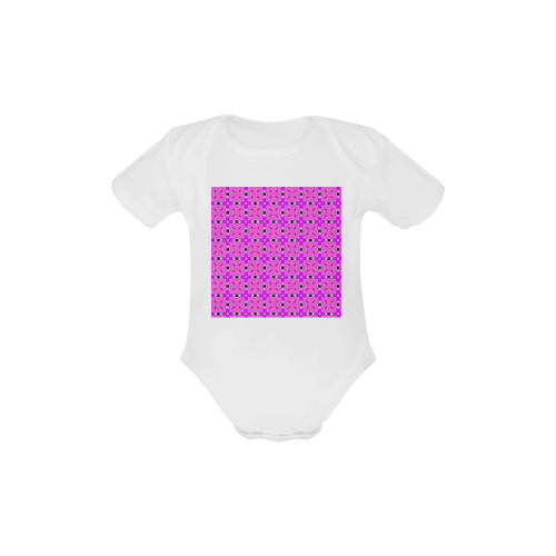 Circle Lattice of Floral Pink Violet Modern Quil Baby Powder Organic Short Sleeve One Piece (Model T28)