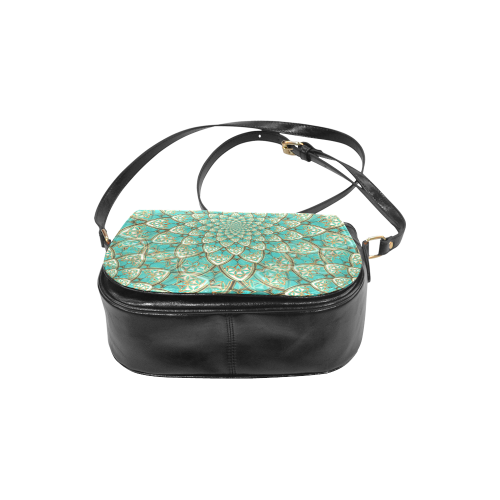 LOTUS FLOWER PATTERN gold turquoise white Classic Saddle Bag/Large (Model 1648)